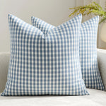 Square Throw Pillow Covers Reversible Gingham Cotton-Linen