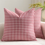 Square Throw Pillow Covers Reversible Gingham Cotton-Linen