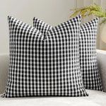 Square Throw Pillow Covers Reversible Gingham Cotton-Linen