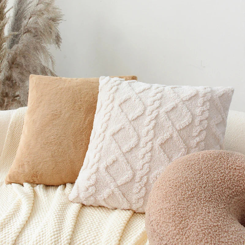 Square Throw Pillow Faux Fur Embossed Diamond Polyester Fill