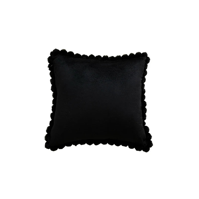Square Throw Pillow Plush Velvet & Pom-Pom Fringe Removable Insert