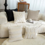 Square Throw Pillow Plush Velvet & Pom-Pom Fringe Removable Insert