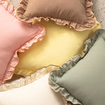 Square Throw Pillow Ruffled Edge Linen-Look Removable Cover