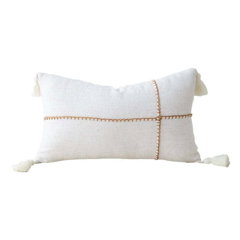 Square Throw Pillow Two-Tone Knit & Linen Removable Cover