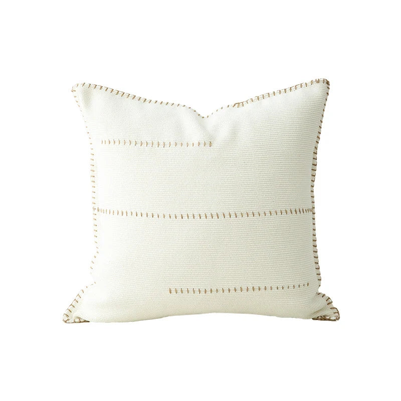 Square Throw Pillow Two-Tone Knit & Linen Removable Cover