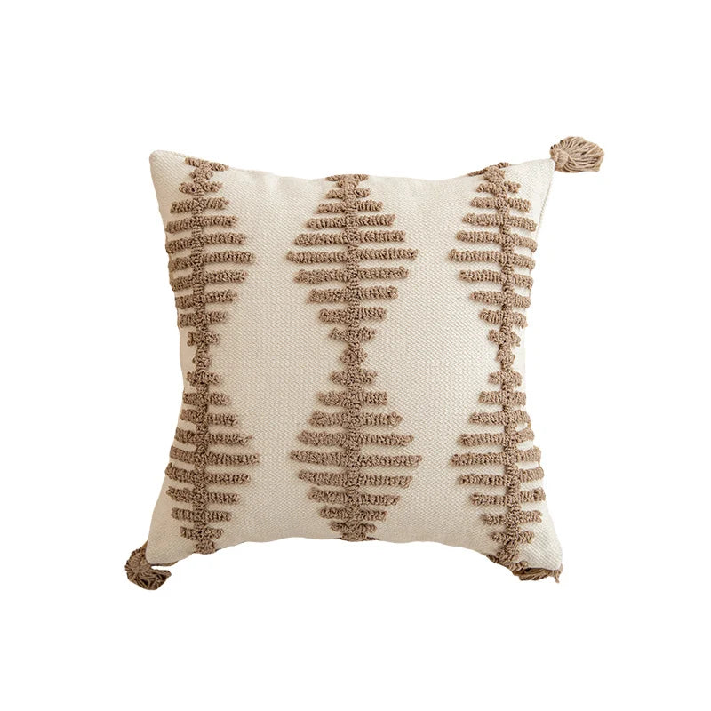 Square Throw Pillow Woven Tufted Cotton & Tassels