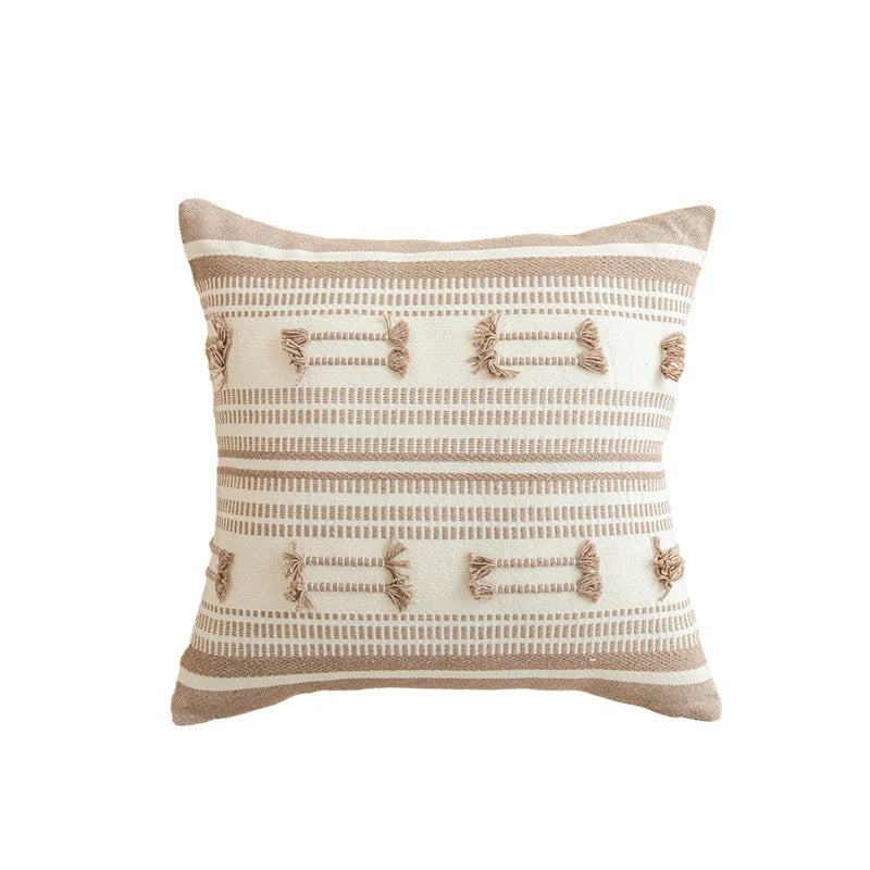 Square Throw Pillow Woven Tufted Cotton & Tassels
