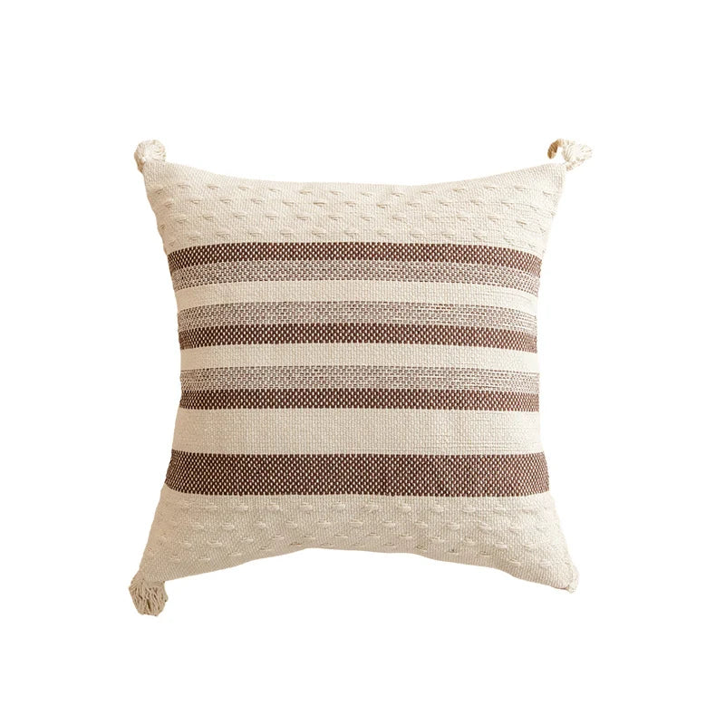 Square Throw Pillow Woven Tufted Cotton & Tassels