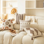 Square Throw Pillow Woven Tufted Cotton & Tassels
