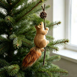 Squirrel Figurine Felt & Wood Lifelike Compact