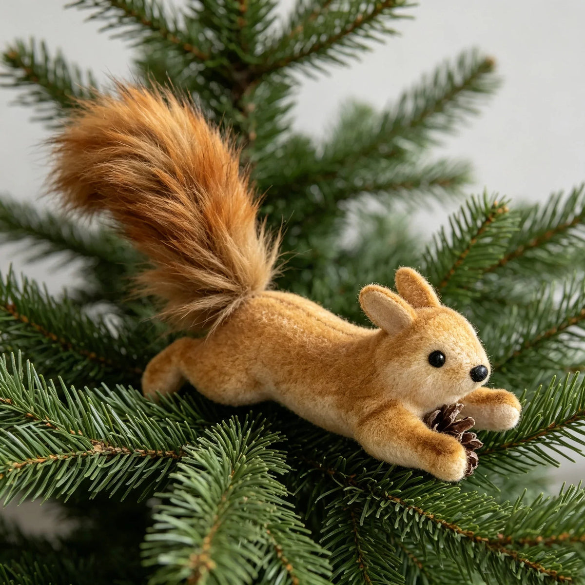Squirrel Figurine Felt & Wood Lifelike Compact