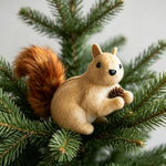 Squirrel Figurine Felt & Wood Lifelike Compact
