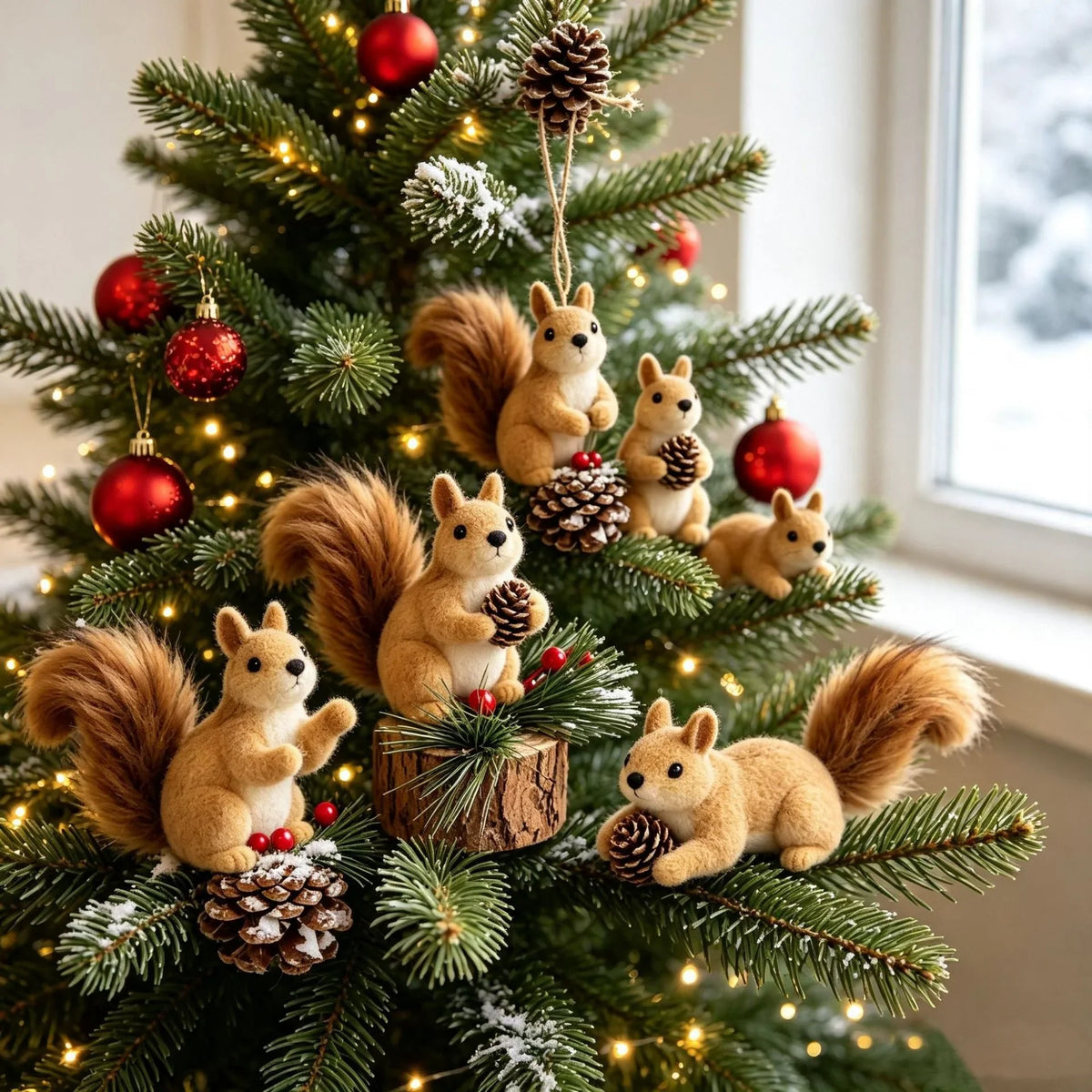Squirrel Figurine Lifelike Felt & Wood Compact