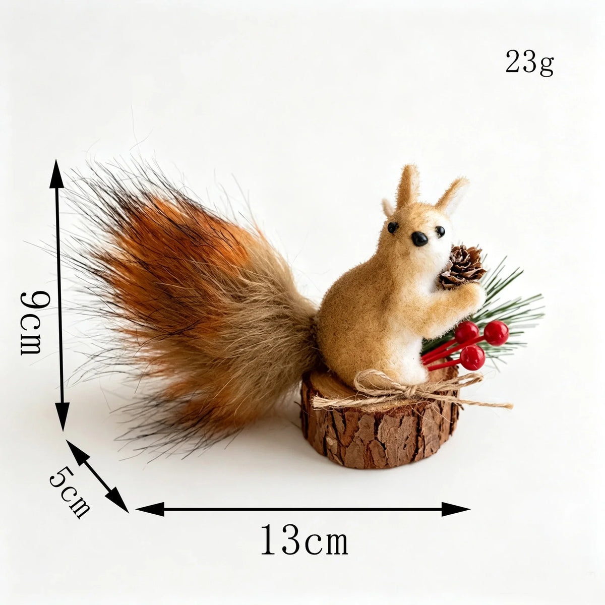 Squirrel Figurine Lifelike Felt & Wood Compact