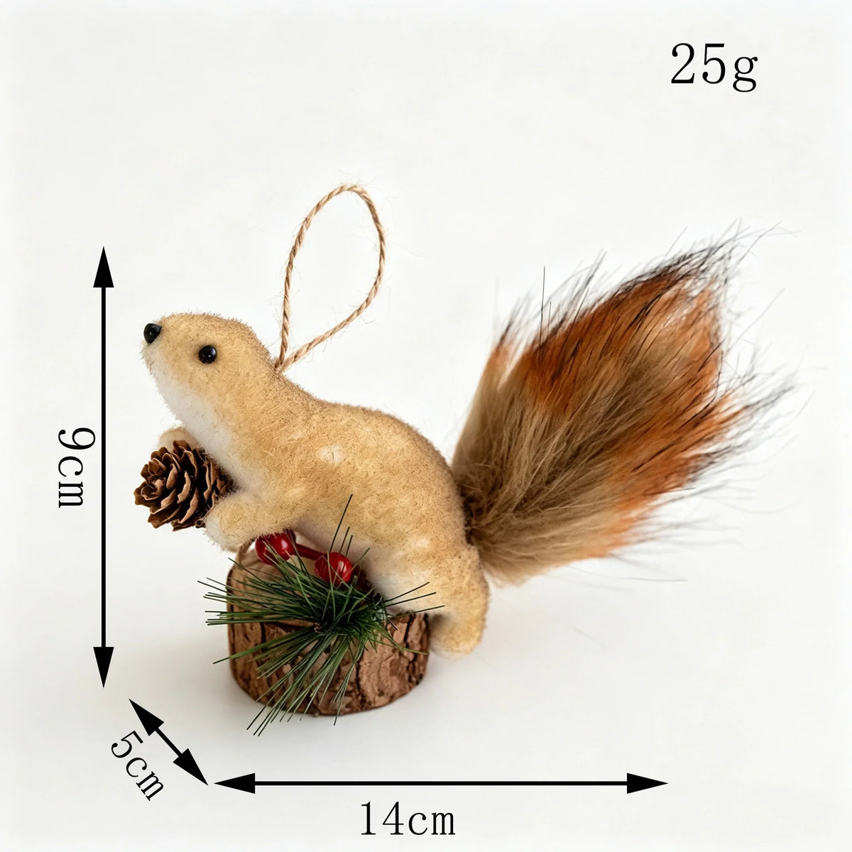 Squirrel Figurine Lifelike Felt & Wood Compact