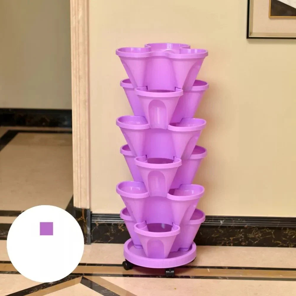 Stackable Planter 6-Tier Rolling Tray Built-In Watering