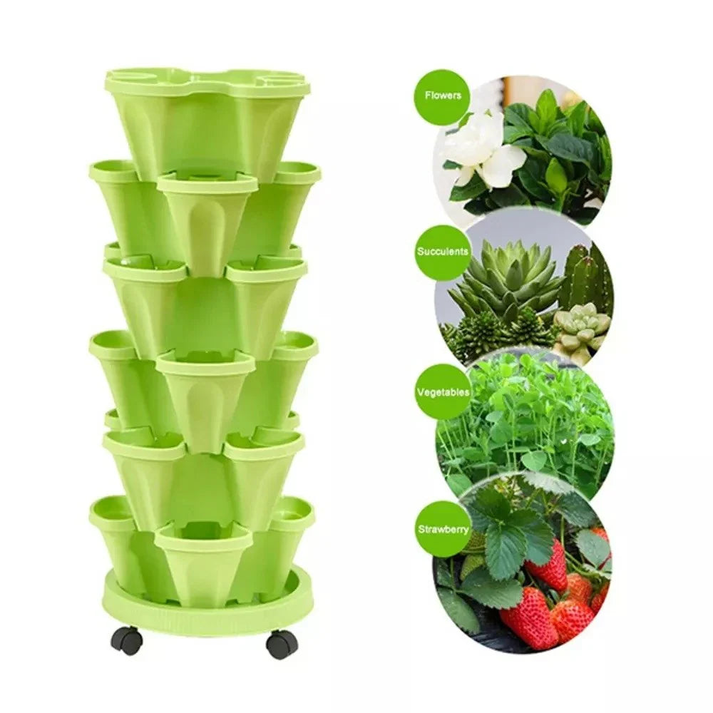 Stackable Planter 6-Tier Rolling Tray Built-In Watering