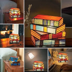 Stained Glass Lamp Stacked Books Vintage Style