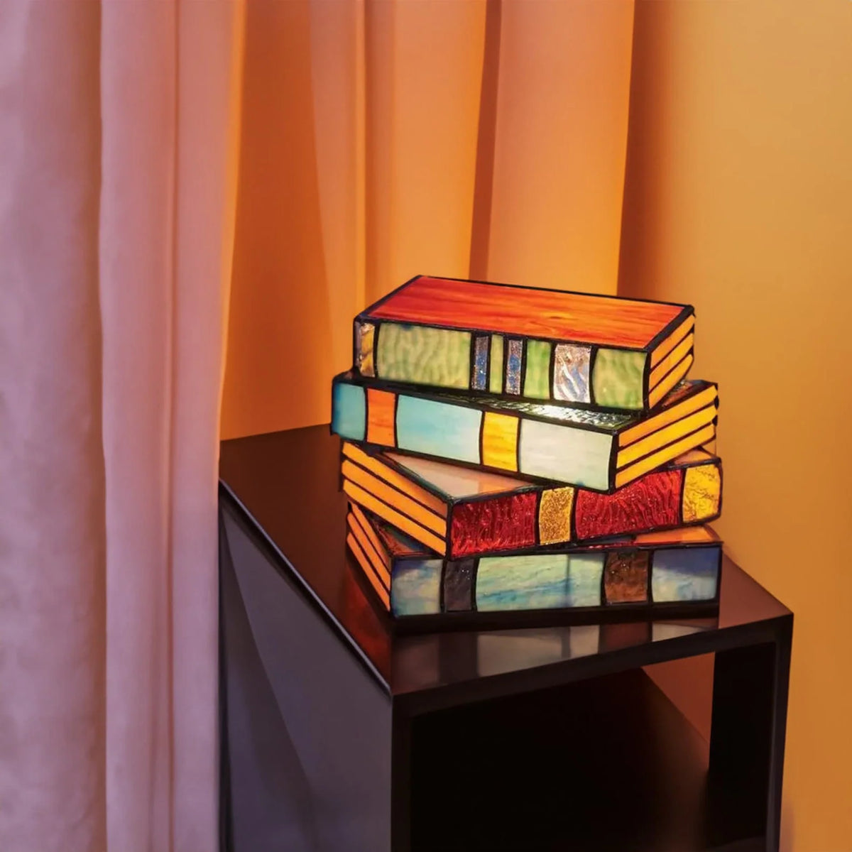 Stained Glass Lamp Stacked Books Vintage Style