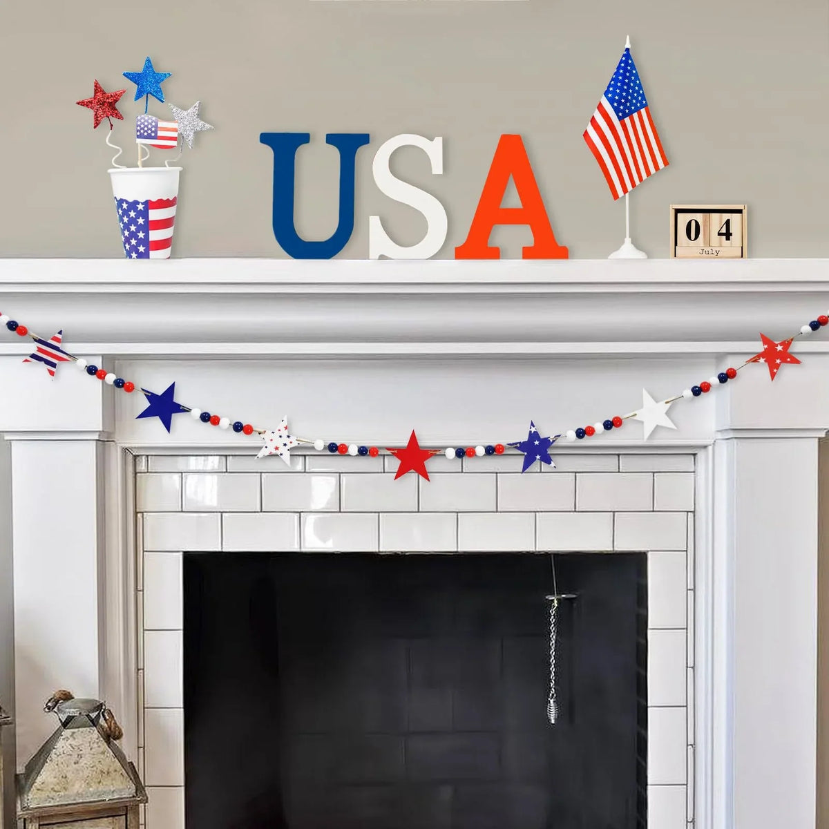 Star Garland Patriotic Red White & Blue Weather-Resistant