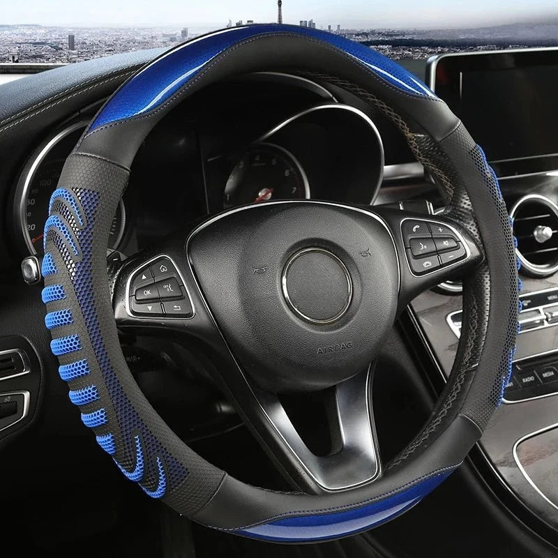 Steering Wheel Cover Honeycomb Non-Slip Grip Synthetic Leather