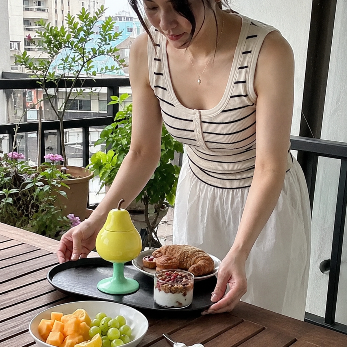 Stemmed Drinking Cup Tropical Fruit Design