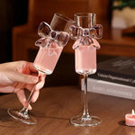 Stemmed Drinking Glass Crystal Pink Bow 5.4 Oz