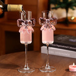 Stemmed Drinking Glass Crystal Pink Bow 5.4 Oz