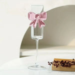 Stemmed Drinking Glass Crystal Pink Bow 5.4 Oz