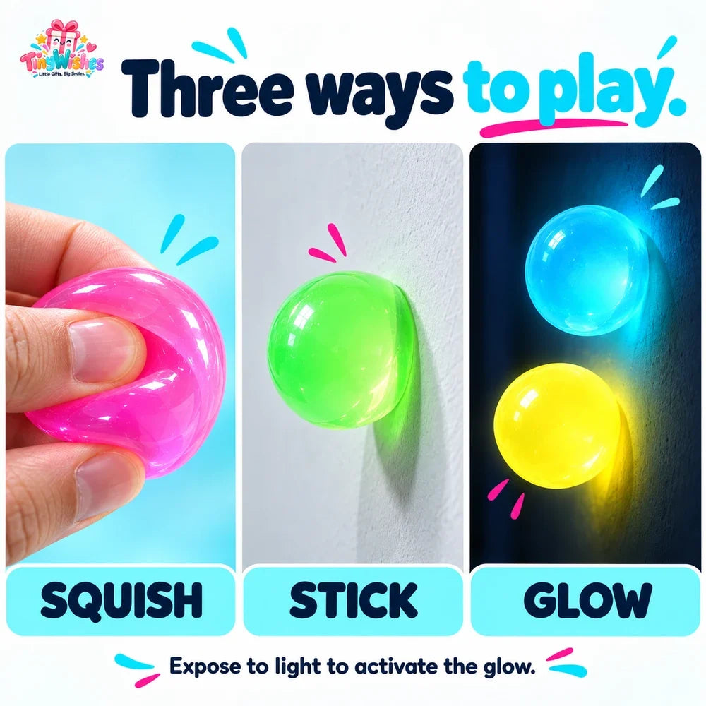 Sticky Ball Toy Glow Effect Assorted Pack of 5 or 10
