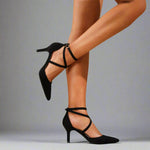 Stiletto Heels Pointed Toe Cushioned Criss-Cross Ankle Strap