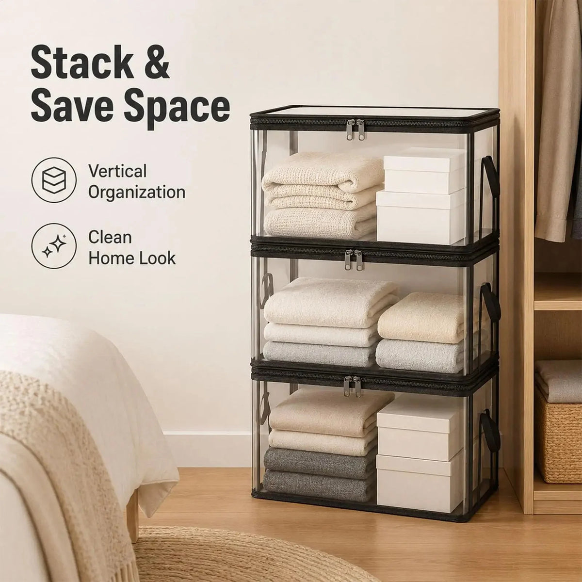 Storage Bags Transparent Double-Zipper Reinforced Handles