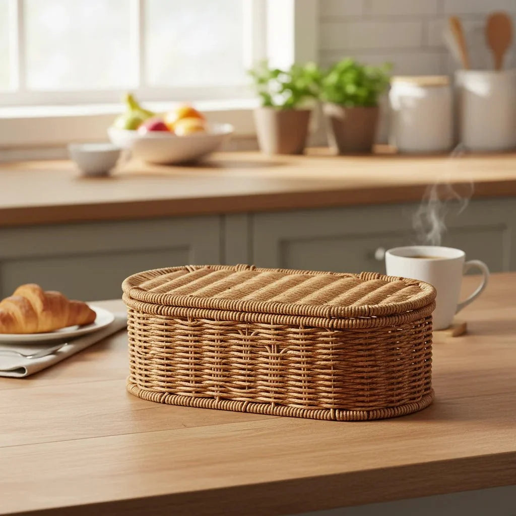 Storage Basket Faux Rattan Woven Dust-Protected