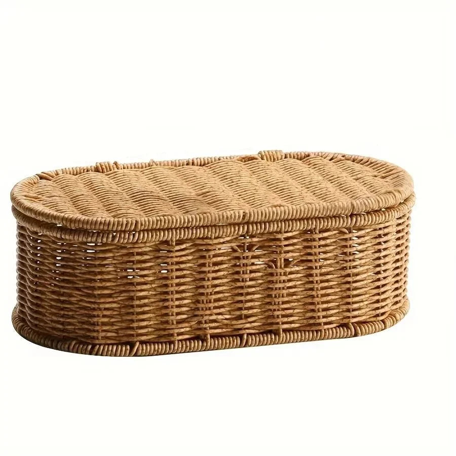 Storage Basket Faux Rattan Woven Dust-Protected