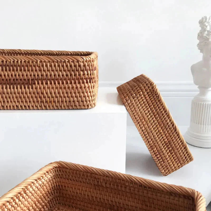 Storage Basket Handwoven Natural Rattan Lightweight & Sturdy