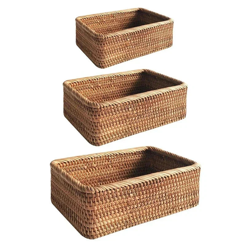 Storage Basket Handwoven Natural Rattan Lightweight & Sturdy
