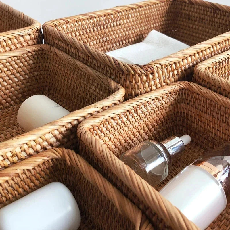 Storage Basket Handwoven Natural Rattan Lightweight & Sturdy