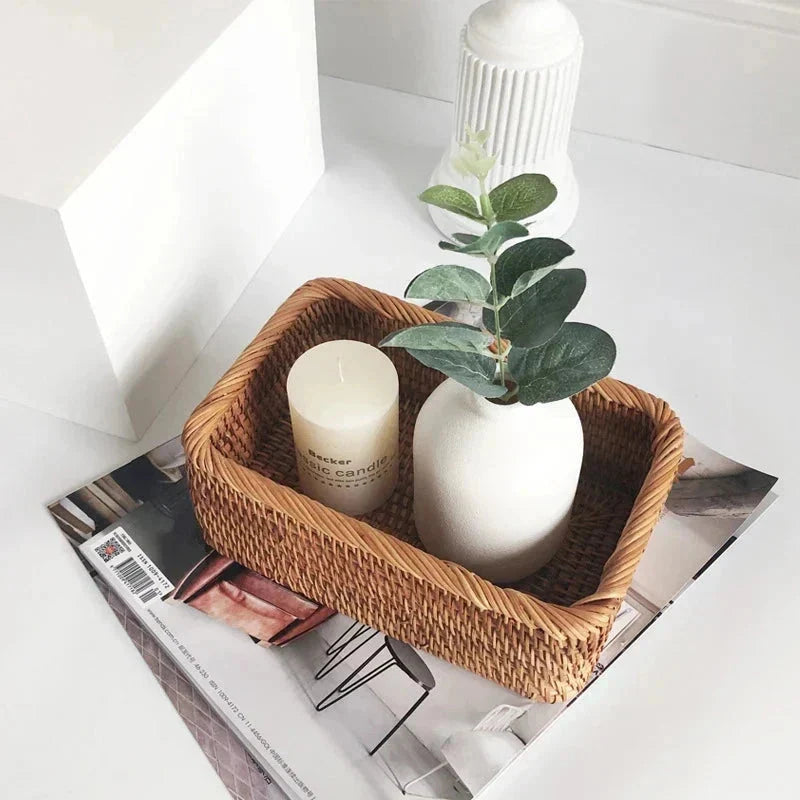 Storage Basket Handwoven Natural Rattan Lightweight & Sturdy