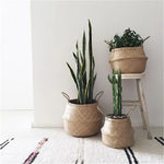 Storage Basket Handwoven Seagrass Two-Tone Gray and White