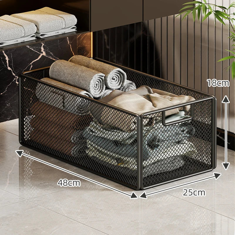 Storage Basket Metal Mesh Stackable With Handle