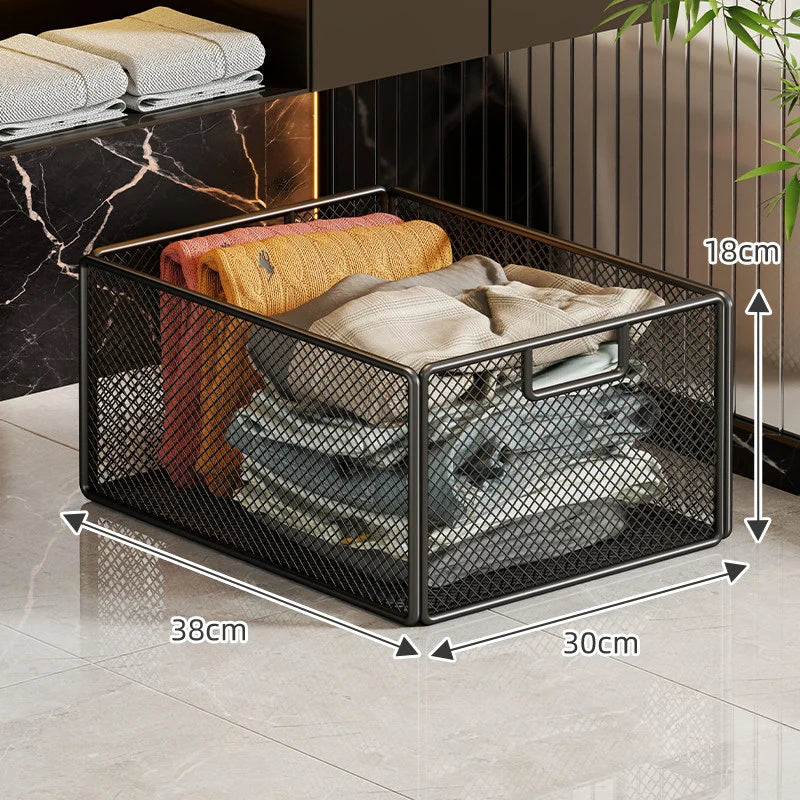 Storage Basket Metal Mesh Stackable With Handle