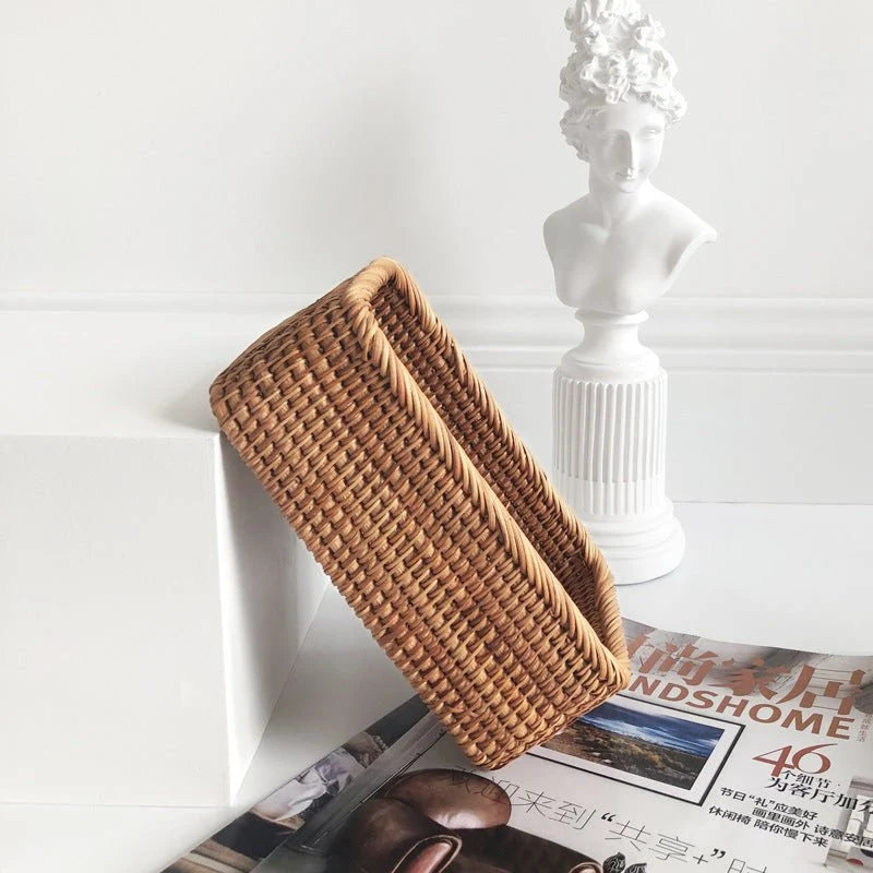 Storage Basket Natural Rattan Rectangular Organization Solution