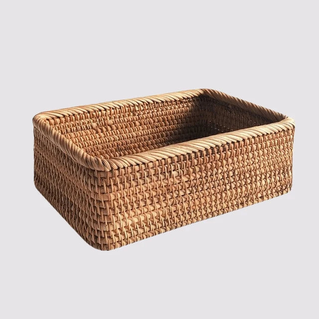 Storage Basket Natural Rattan Rectangular Organization Solution