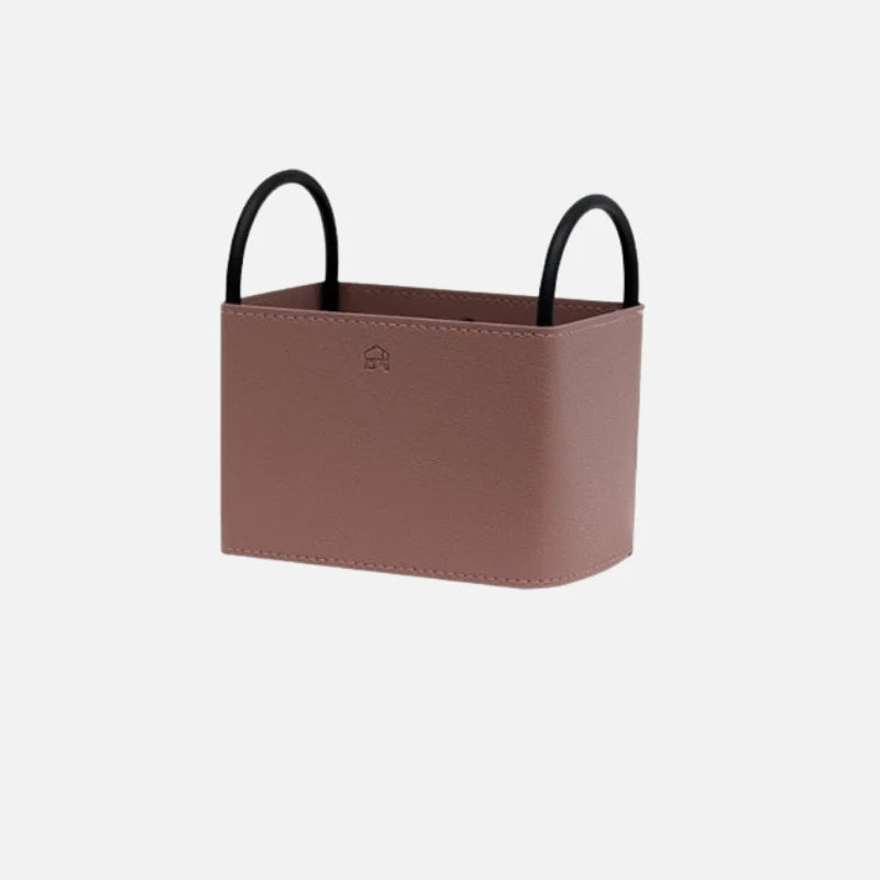 Storage Basket PU Leather Iron Frame With Handles