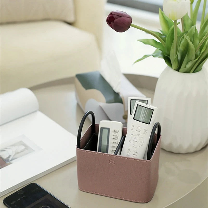 Storage Basket PU Leather Iron Frame With Handles