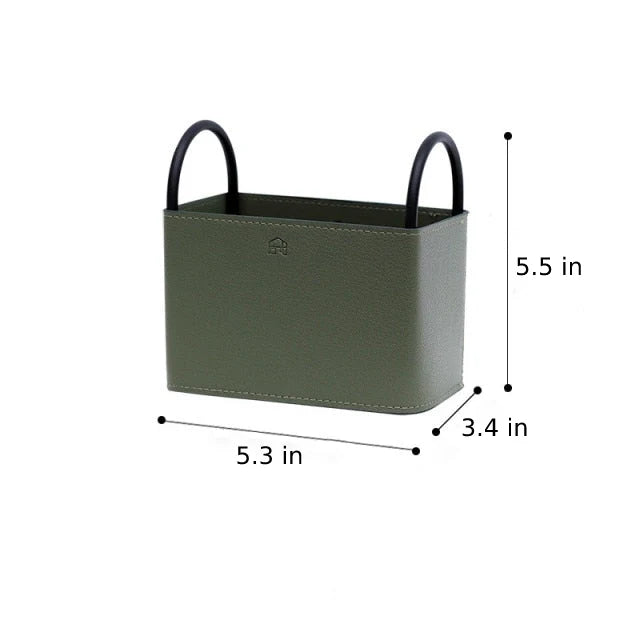 Storage Basket PU Leather Iron Frame With Handles