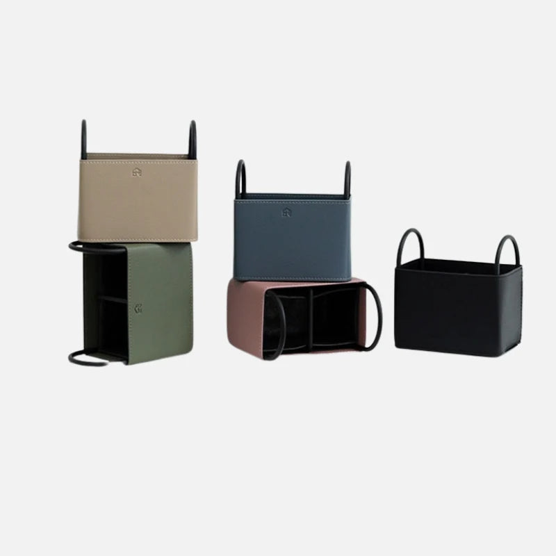 Storage Basket PU Leather Iron Frame With Handles