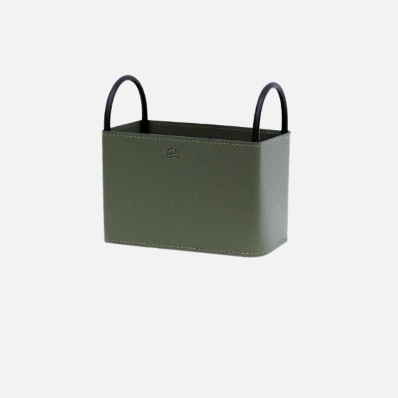 Storage Basket PU Leather Iron Frame With Handles