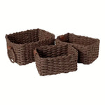 Storage Basket Set Woven Rattan Style Three Sizes With Handles