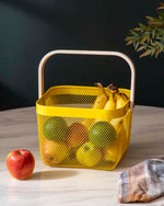 Storage Basket Square Metal Open Wire Wooden Handle